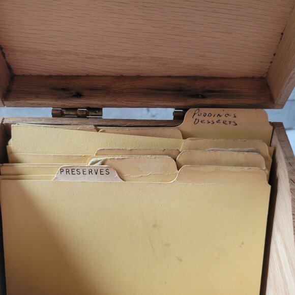 Handcrafted Wooden Recipe Box With Butterfly Design & Divider Tabs - Picture 3 of 7